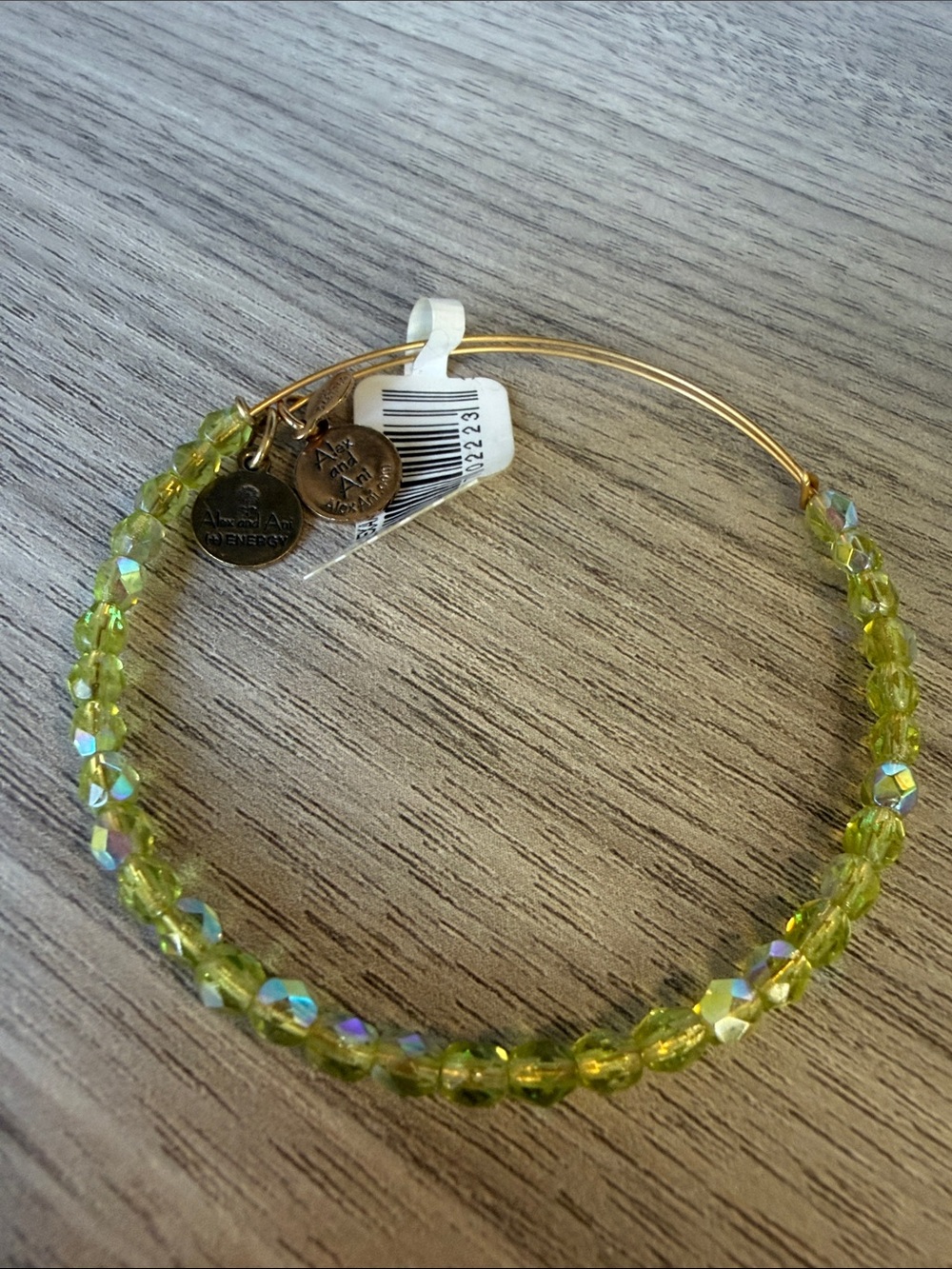 Alex and Ani Gold-Tone Expandable Bracelet with Lime Green Faceted Beads